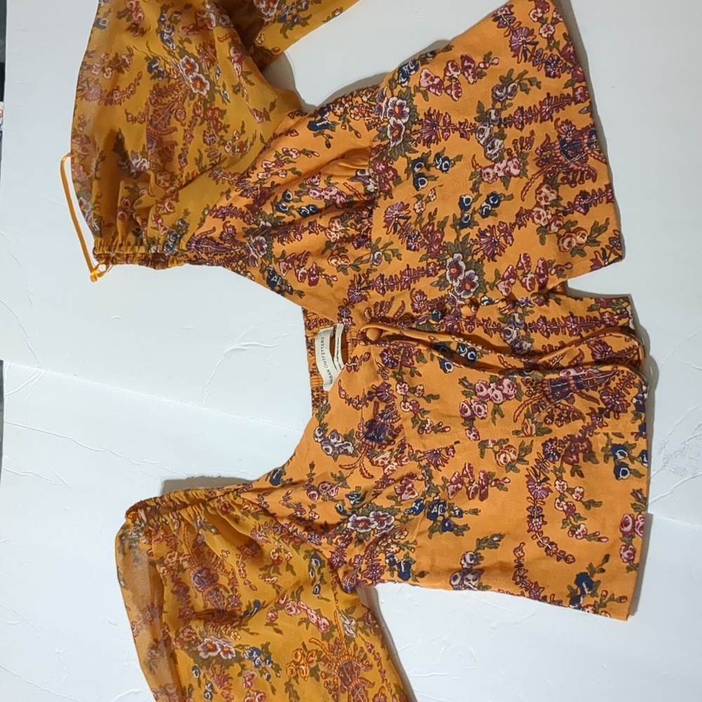Urban outfitters orange floral long sleeve cropped blouse women Medium - Picture 6 of 11
